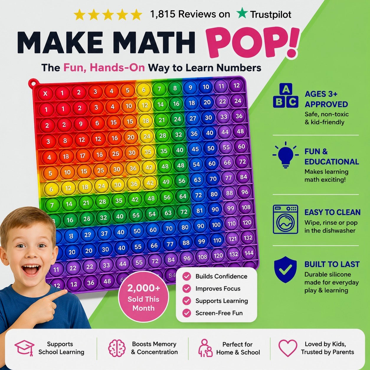 Math Pop™ Interactive 12×12 Pop-It Board